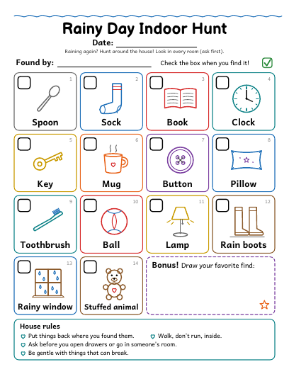 Preview of the Rainy Day Indoor Hunt sheet