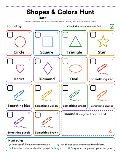 Preview of the Shapes & Colors Hunt sheet